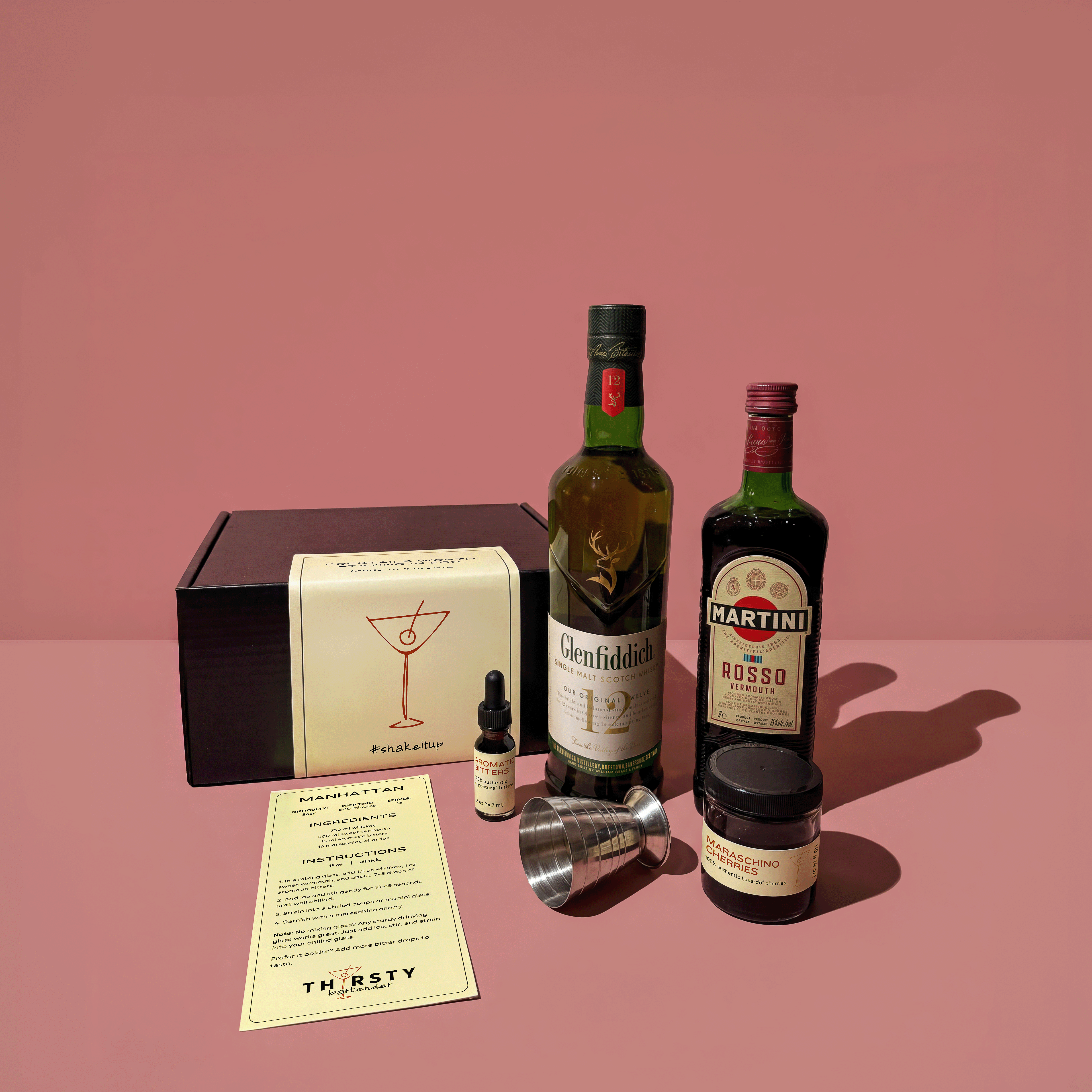 Manhattan cocktail kit with Glenfiddich Whisky included, from Thirsty Bartender Toronto