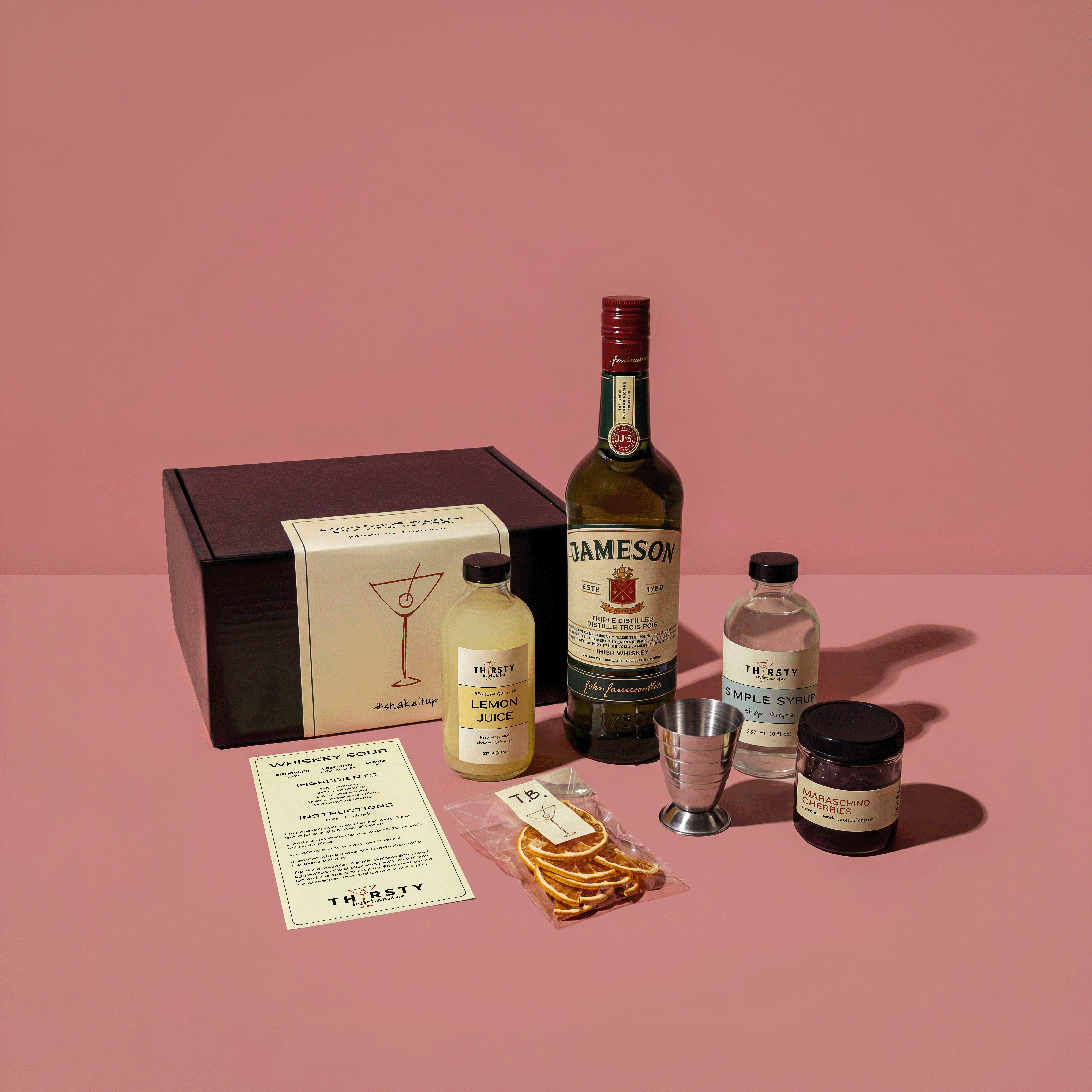 Whiskey Sour cocktail kit with Jameson Whiskey included, from Thirsty Bartender Toronto