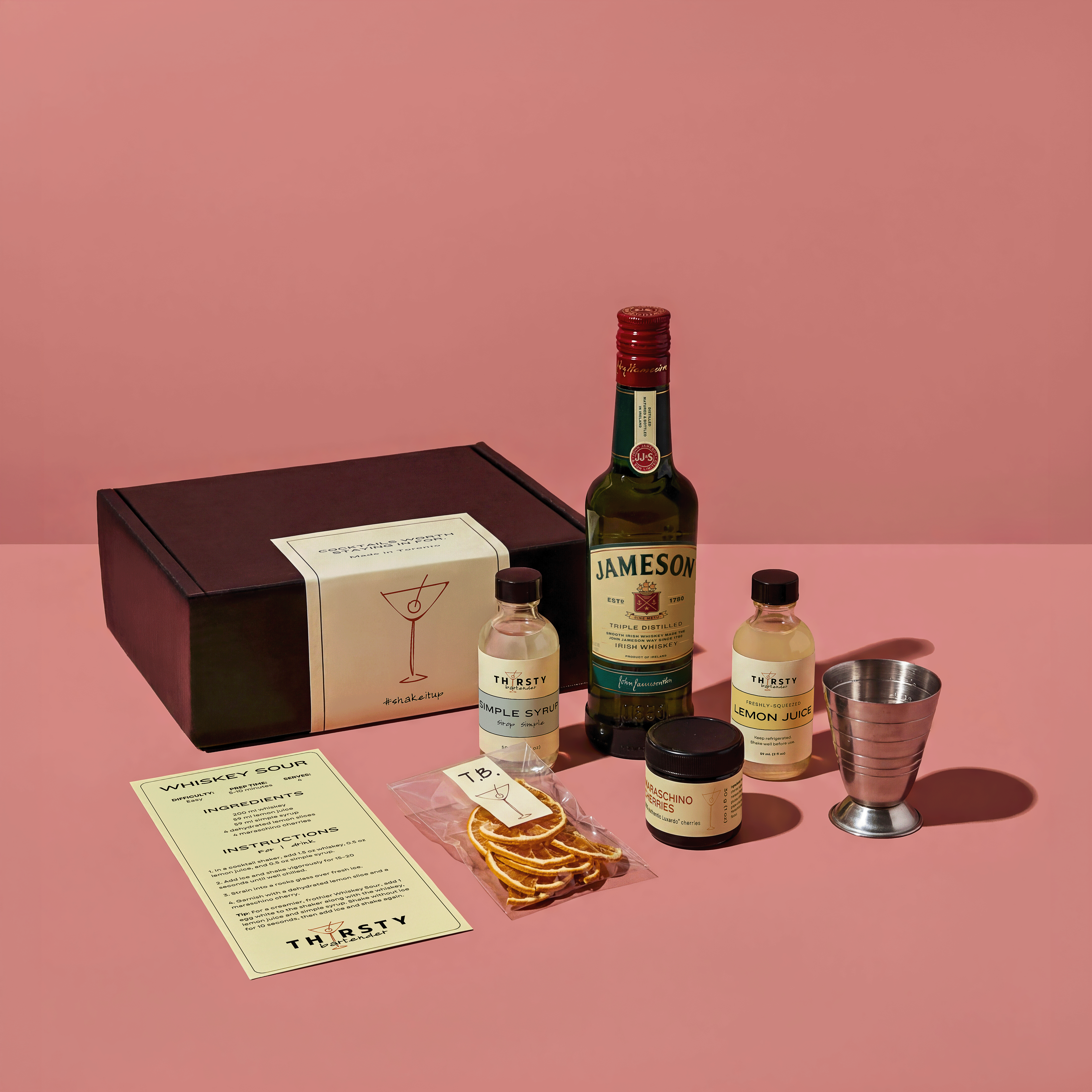 Whiskey Sour cocktail kit with Jameson Whiskey included, from Thirsty Bartender Toronto