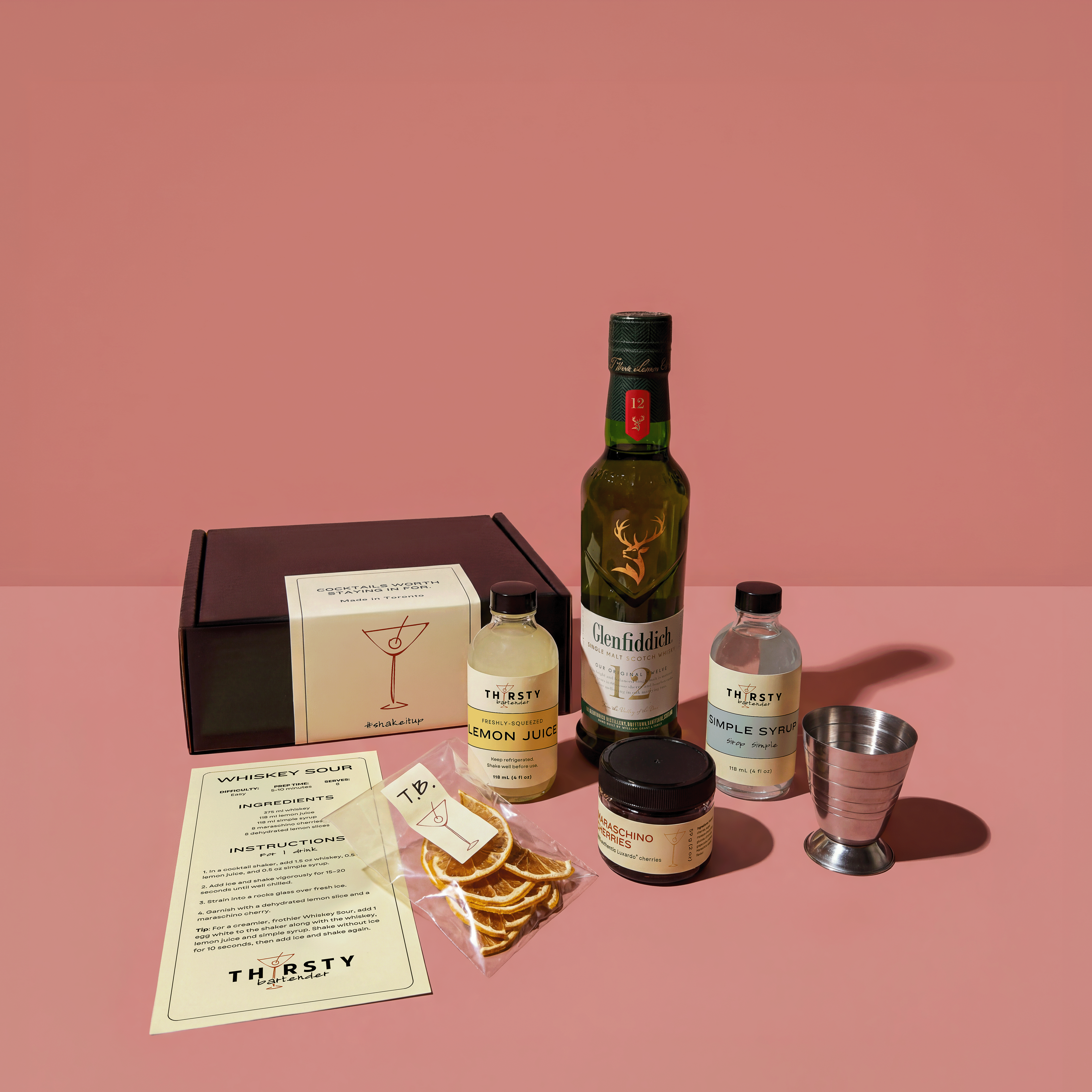 Whiskey Sour cocktail kit with Glenfiddich Whisky included, from Thirsty Bartender Toronto