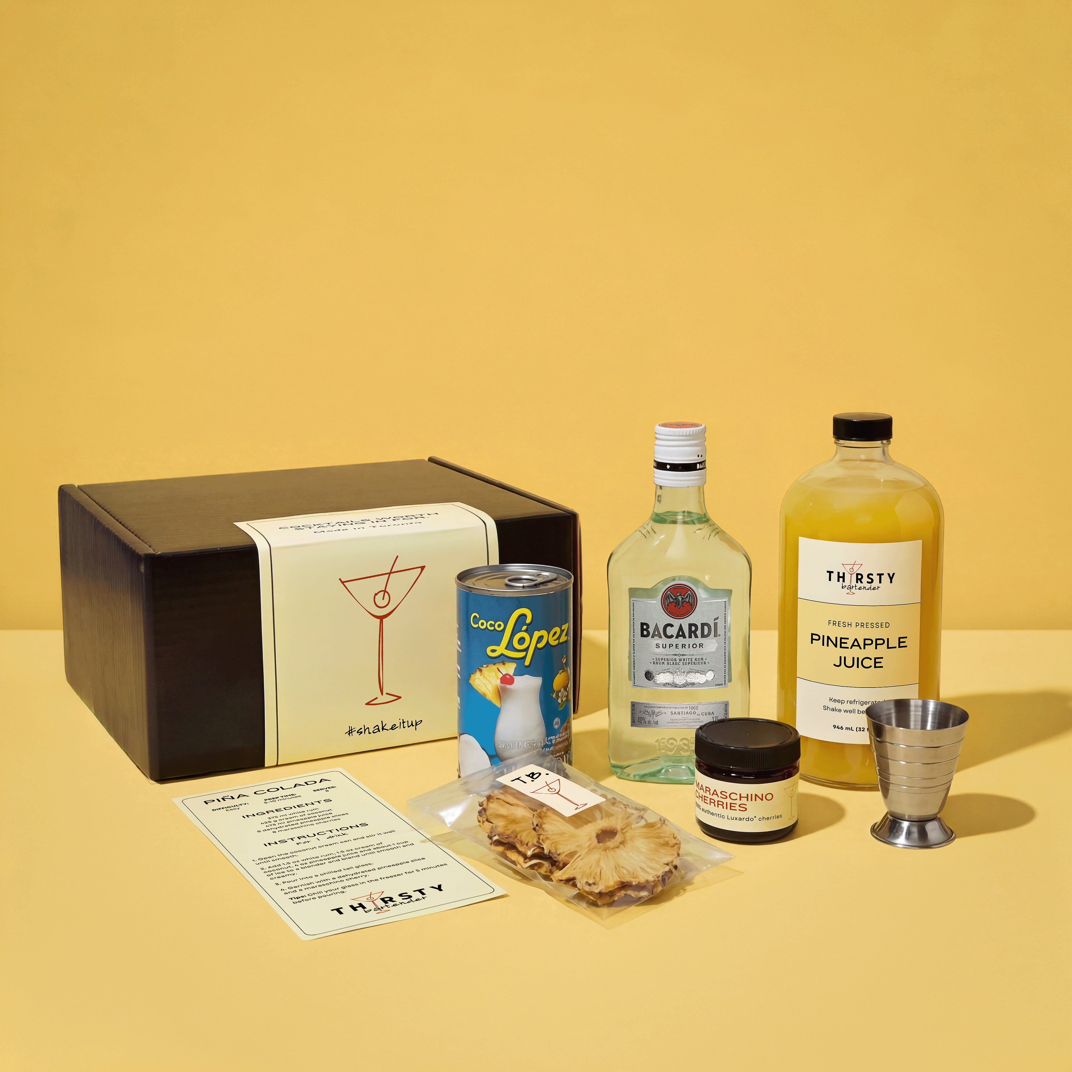 Piña Colada cocktail kit with Bacardi Rum included, from Thirsty Bartender Toronto