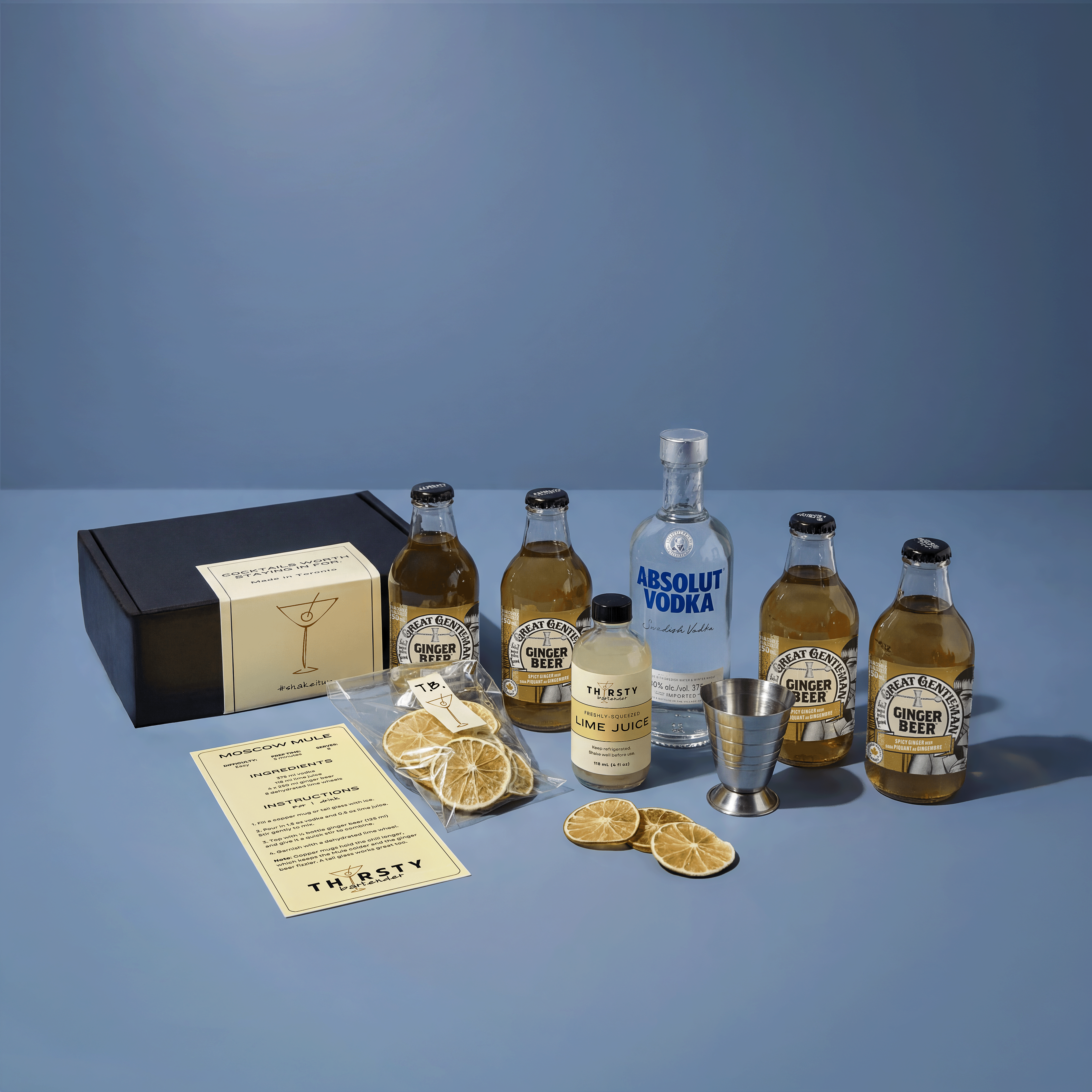 Moscow Mule cocktail kit with Absolut Vodka included, from Thirsty Bartender Toronto