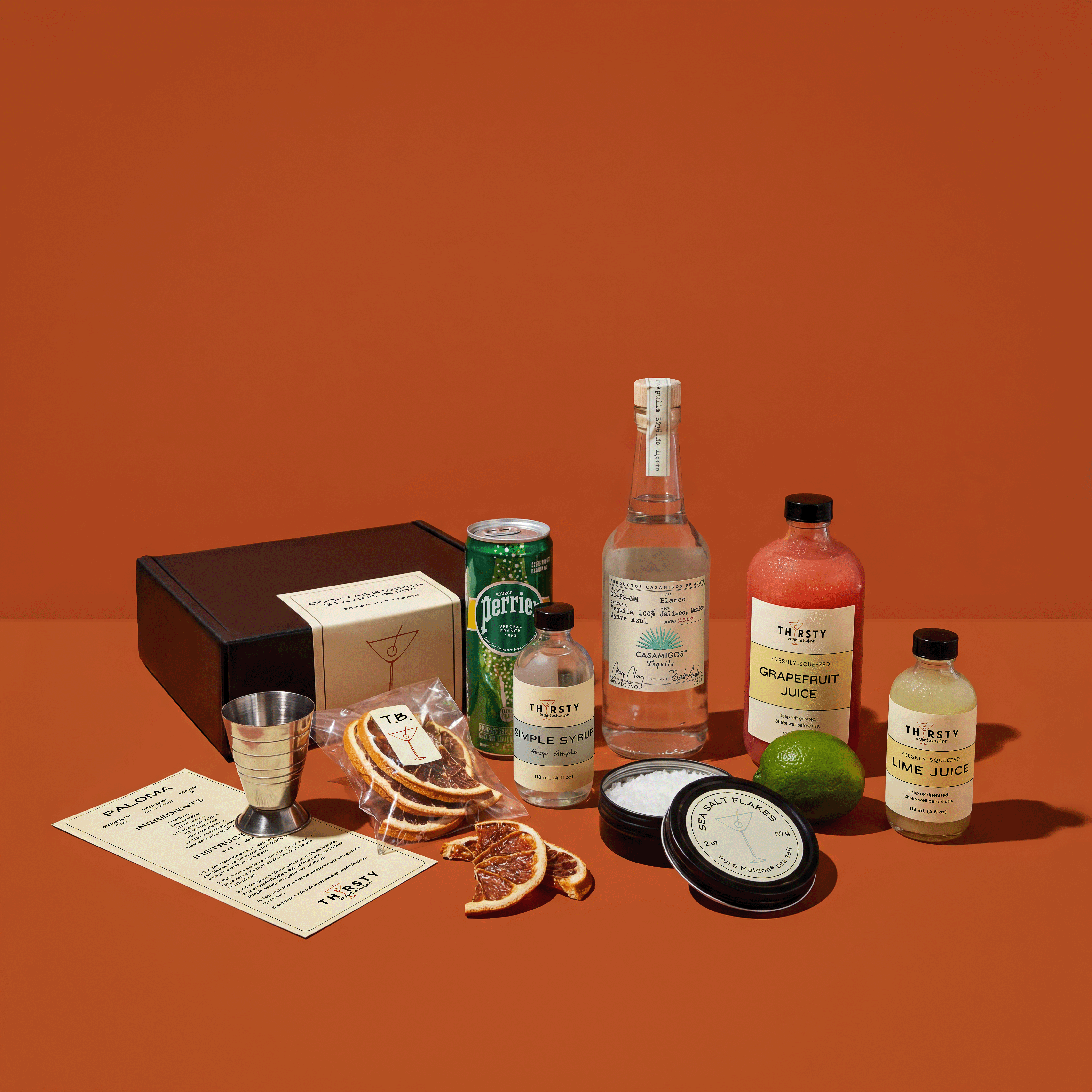 Paloma cocktail kit with Casamigos Tequila included, from Thirsty Bartender Toronto