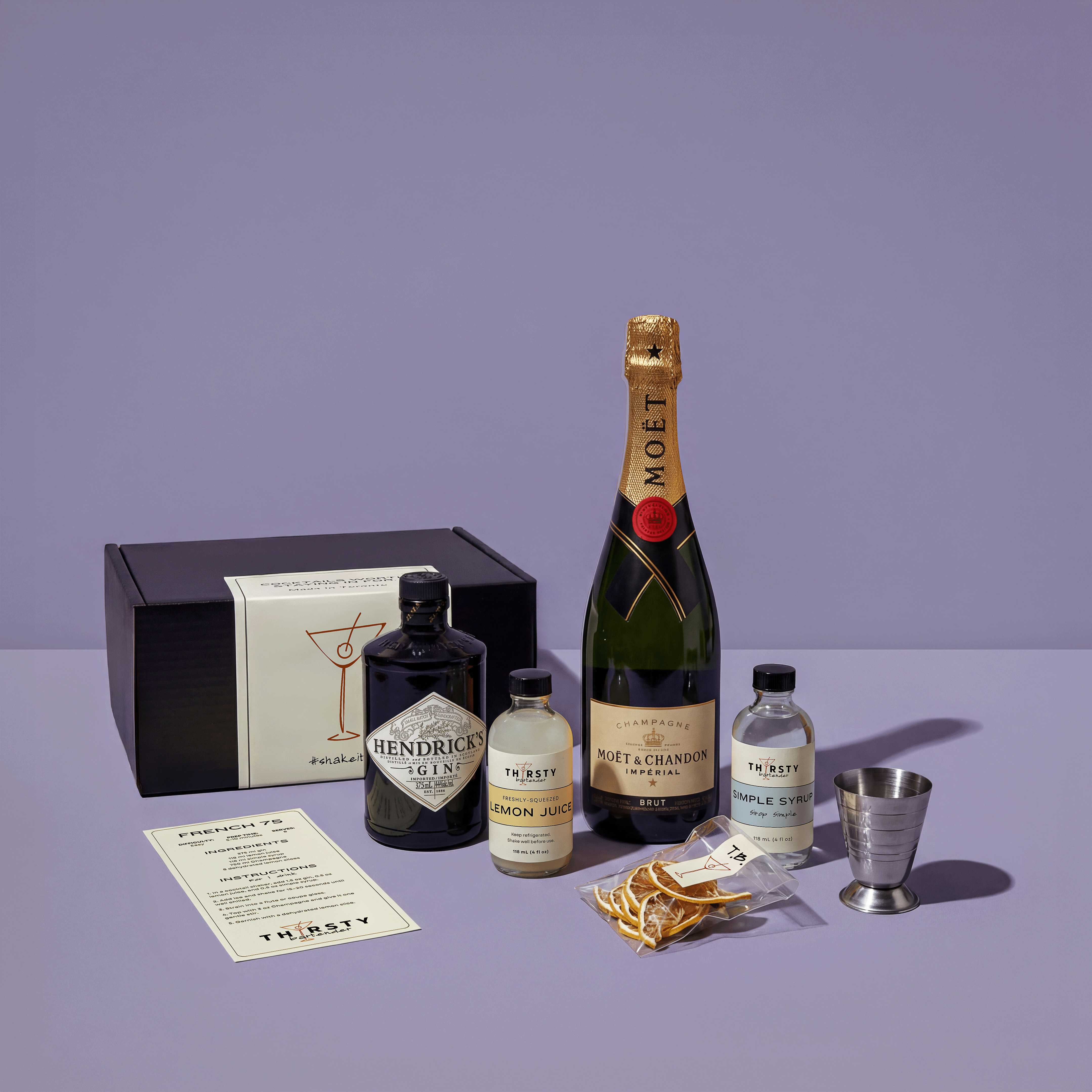 French 75 cocktail kit with Moët & Chandon Champagne included, from Thirsty Bartender Toronto