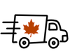 An outline of a delivery truck with a maple leaf.