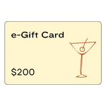 e-Gift card with a martini glass design and $200 value on a beige background
