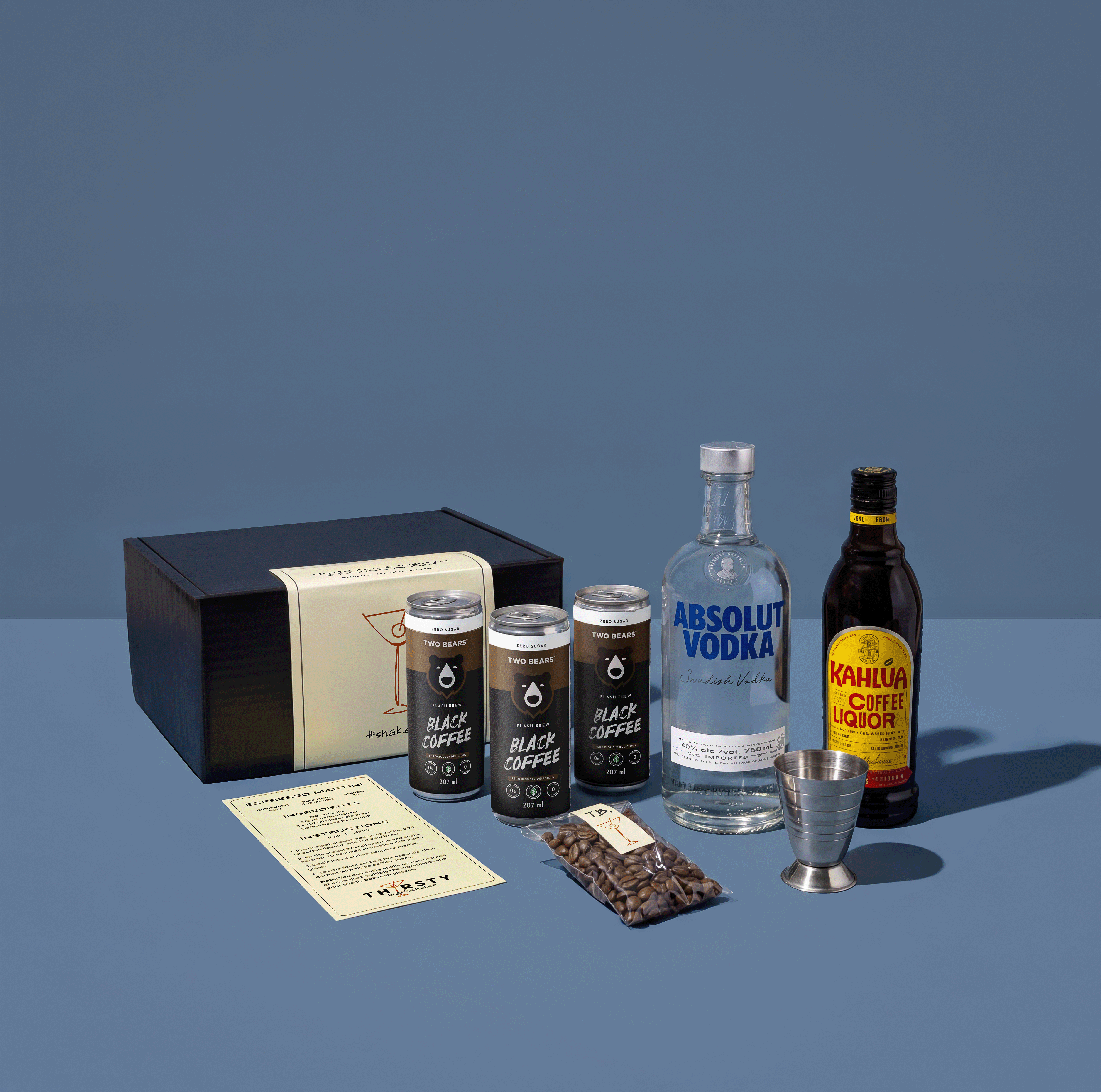 Espresso Martini cocktail kit with Absolut Vodka included, from Thirsty Bartender Toronto