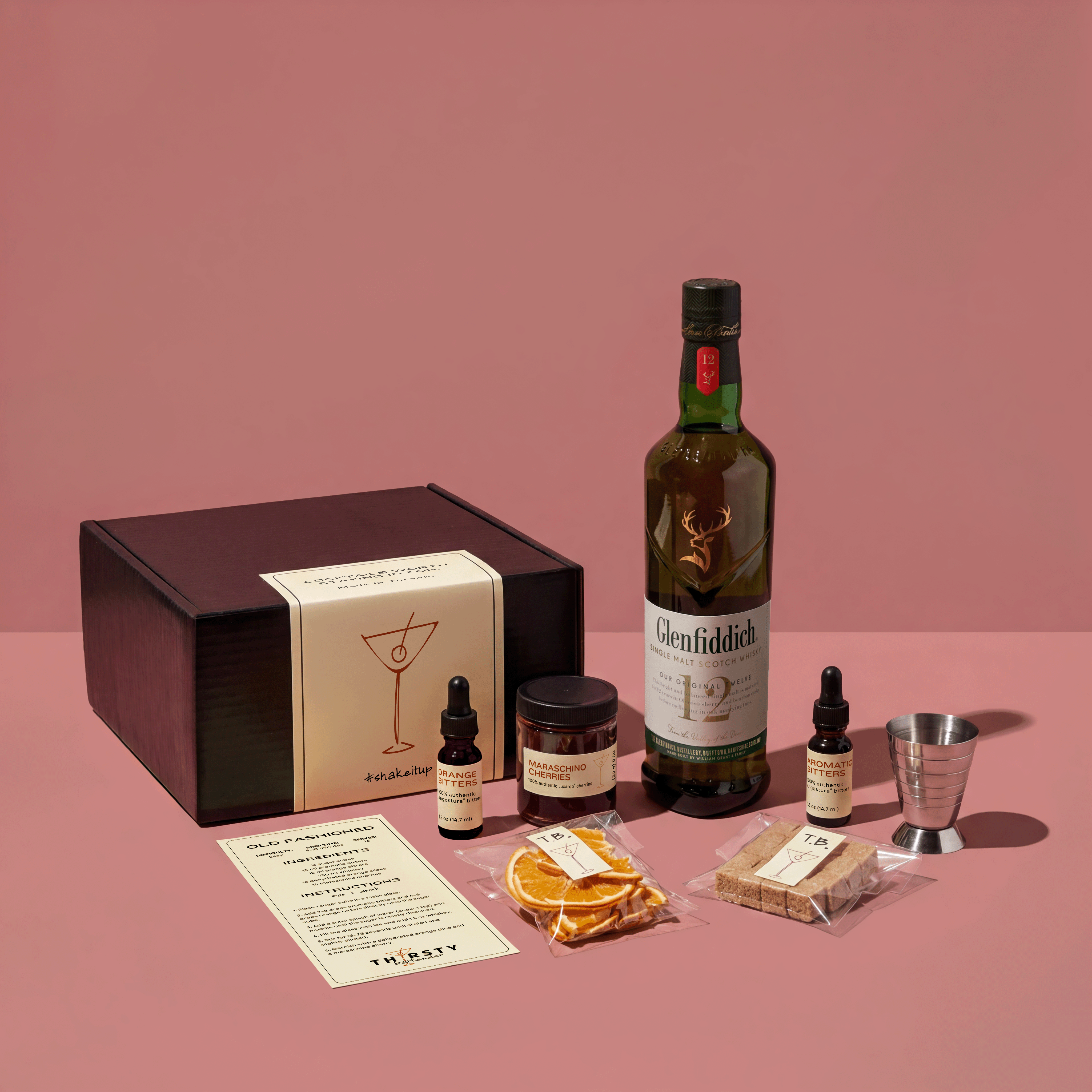 Old Fashioned cocktail kit with Glenfiddich Whisky included, from Thirsty Bartender Toronto
